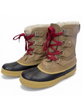 Sorel Boots Vintage Womens Size 8 Tan Leather Black Rubber Snow Made in Canada